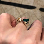 Dual Heart Emerald Gold Plated CZ Copper Anti Tarnish Fancy Ring Bulk