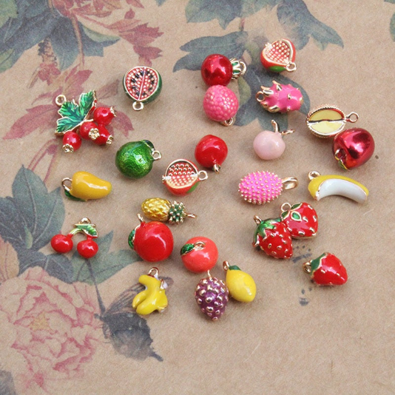 Designer Multi Color Fruit Charm Enamel Gold CZ Copper Pendant Bulk