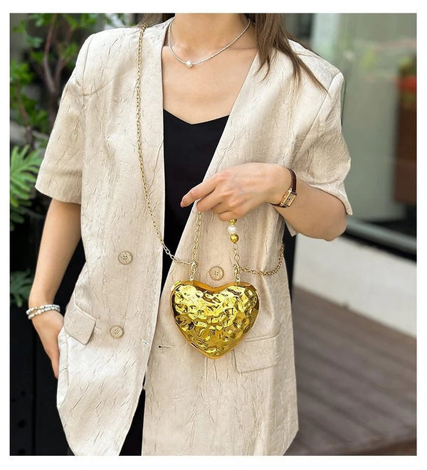 Beaten Finish Acrylic Heart Gold Silver Transparent Mini Bag Hand Bag Solder For Womenbang Secondary image