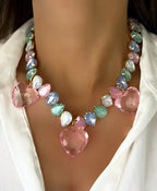 Multi Color Heart Gold Crystal Alloy Necklace For Women Bulk