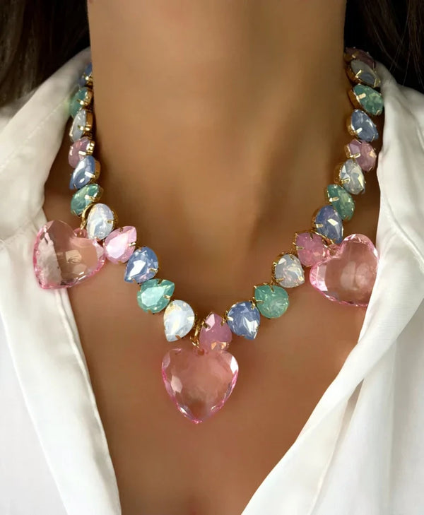Multi Color Heart Gold Crystal Alloy Necklace For Women Bulk Secondary image