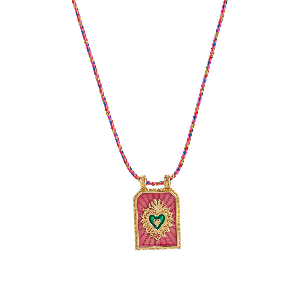Dual Heart Gold Pink Green Thread Anti Tarnish Necklace Pendant Bulk