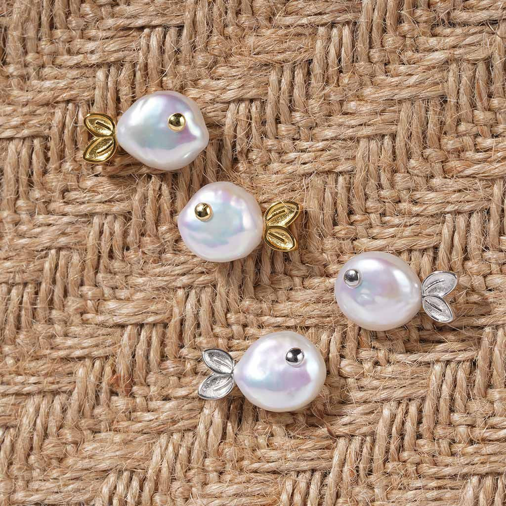 Ocean Tiny Pearl Shape Fish Gold Silver Anti Tarnish Stud Earring Bulk