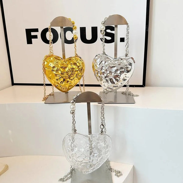 Beaten Finish Acrylic Heart Gold Silver Transparent Mini Bag Hand Bag Solder For Womenbang Main image
