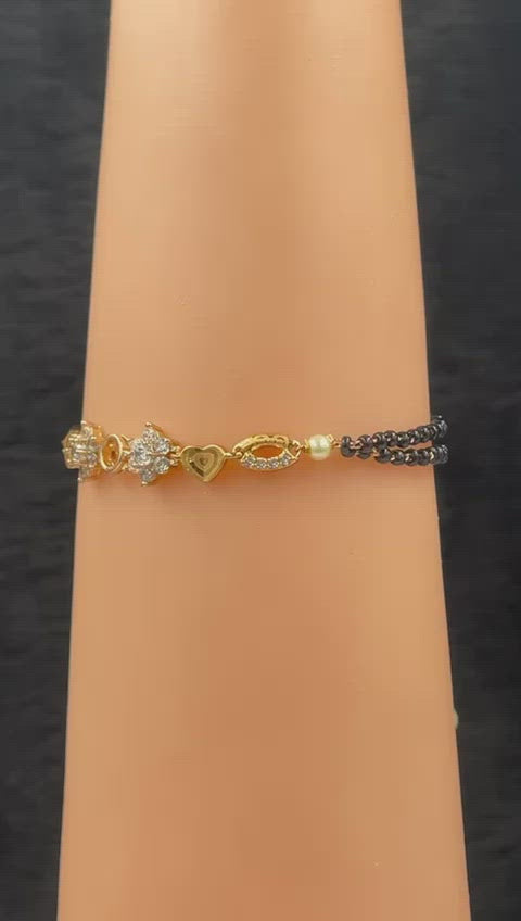 Crystal Charms Ball Slider Expandable Hand Wrist Mangalsutra Bracelet