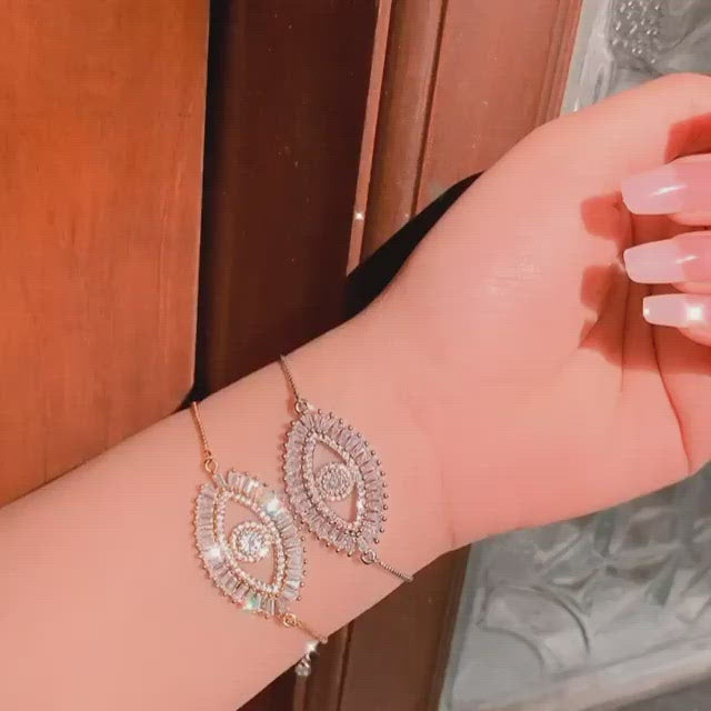 Turkish Evil Eye Lucky CZ American Diamond Slider Bracelet Bulk