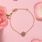Brass 18K Rose Gold Round Crystal Halo Chain Bracelet For Women Bulk