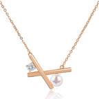 Brass 18K Rose Gold Cross Pearl Necklace For Women Bulk