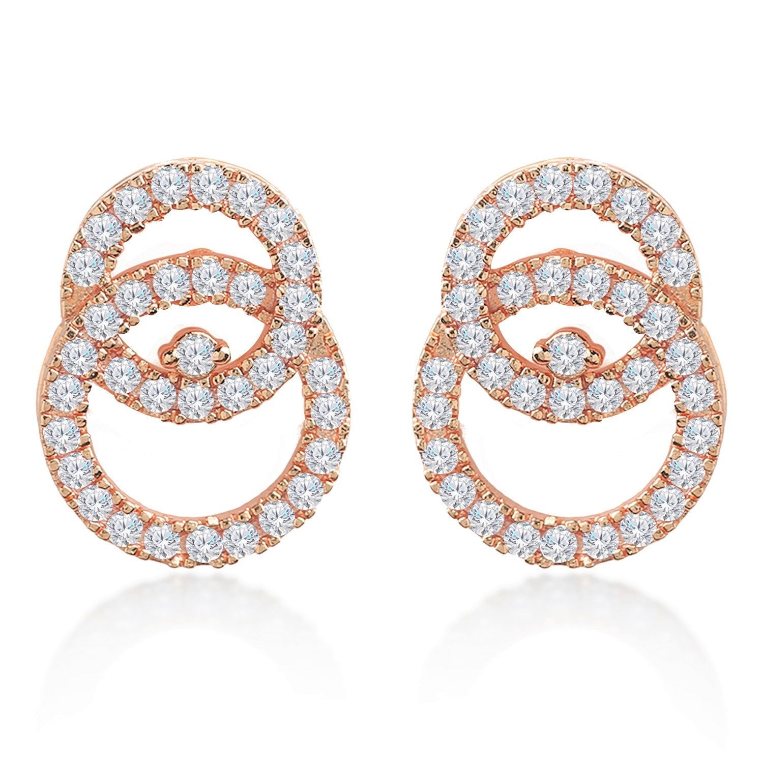 Brass 18K Rose Gold Inter Linking Crystal Studs Earring Pair Bulk Main image