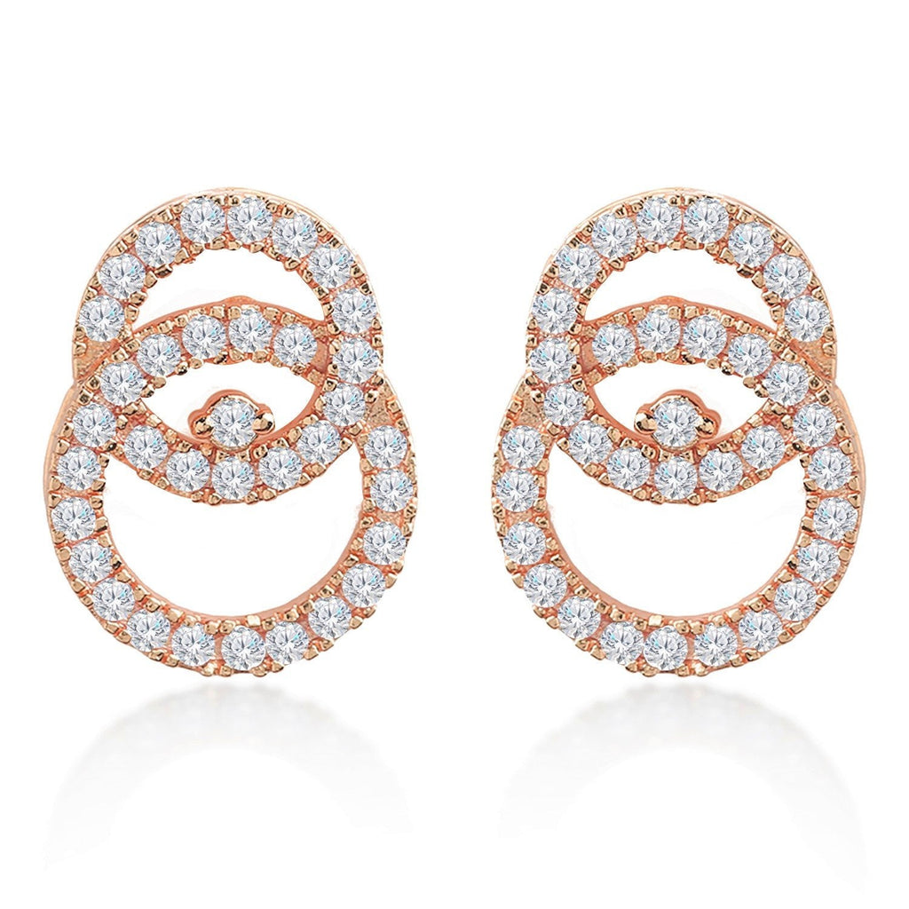 Brass 18K Rose Gold Inter Linking Crystal Studs Earring Pair Bulk