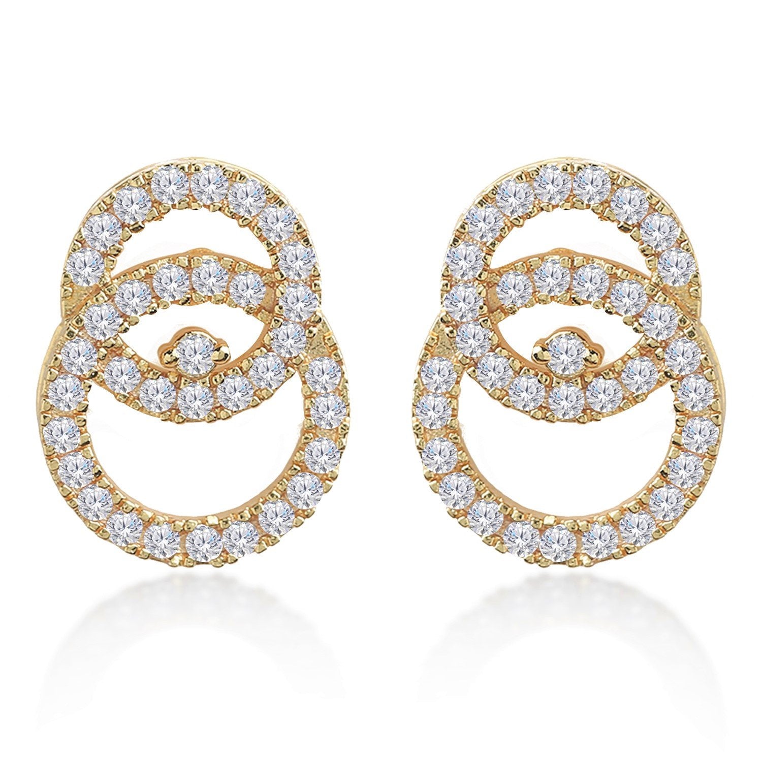 Brass 18K Rose Gold Inter Linking Crystal Studs Earring Pair Bulk