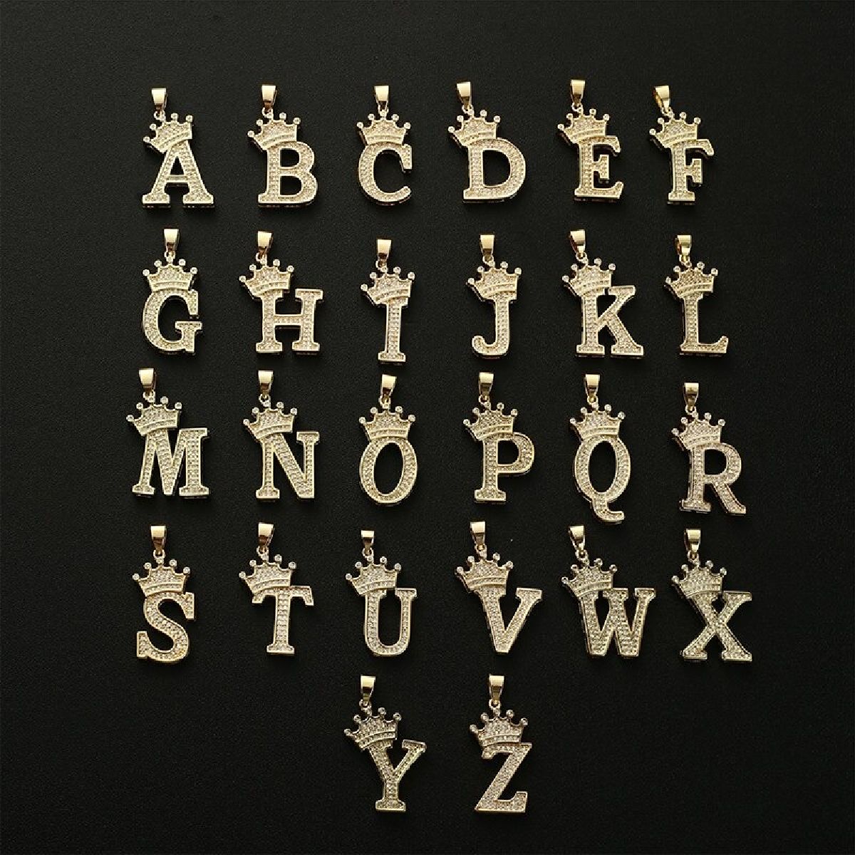 Crown Alphabet Letter A Gold CZ Copper Pendant Charm Bulk