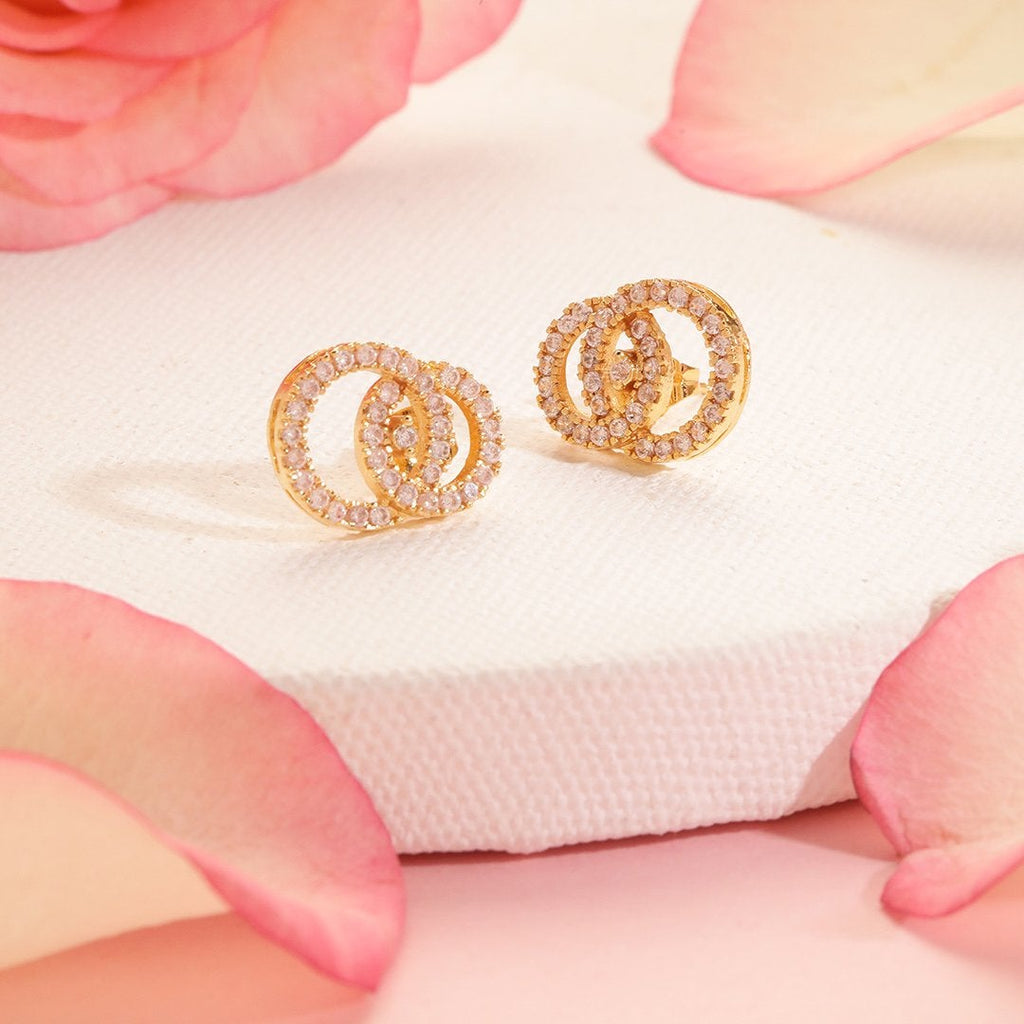 Brass 18K Rose Gold Inter Linking Crystal Studs Earring Pair Bulk