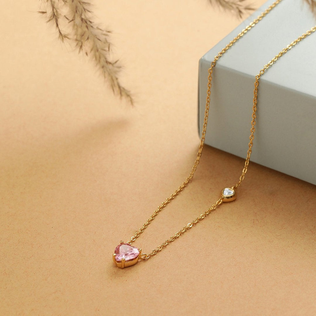 Brass 18K Rose Gold Valentines Pink Heart Necklace For Women Bulk