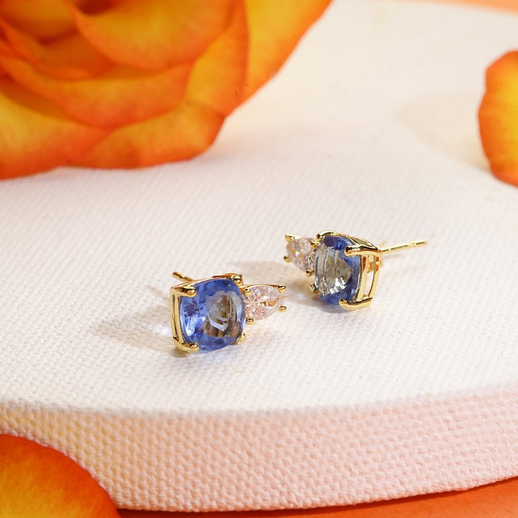 Brass 18K Gold Titanic Blue Crystal Studs Earring Pair For Women Bulk