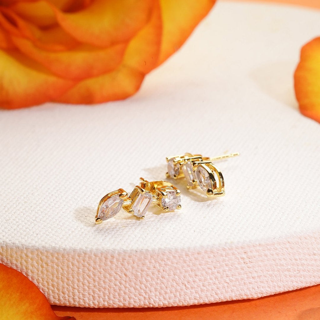 Brass 18K Rose Gold Mixed Shape Crystal Studs Earring Pair Women Bulk