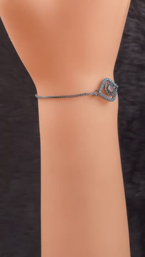 Evil Eye American Diamonds Black Silver Blue Slider Bracelet Bulk