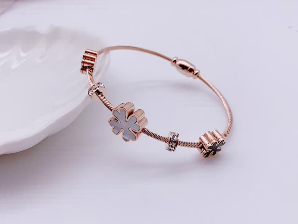 Stainless Steel Flower Rose Gold Openable Slim Kada Bangle Women Bulk