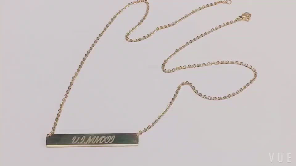 Rectangular Stainless Steel Personalized Engraved Letter Necklace Pendant Chain Women