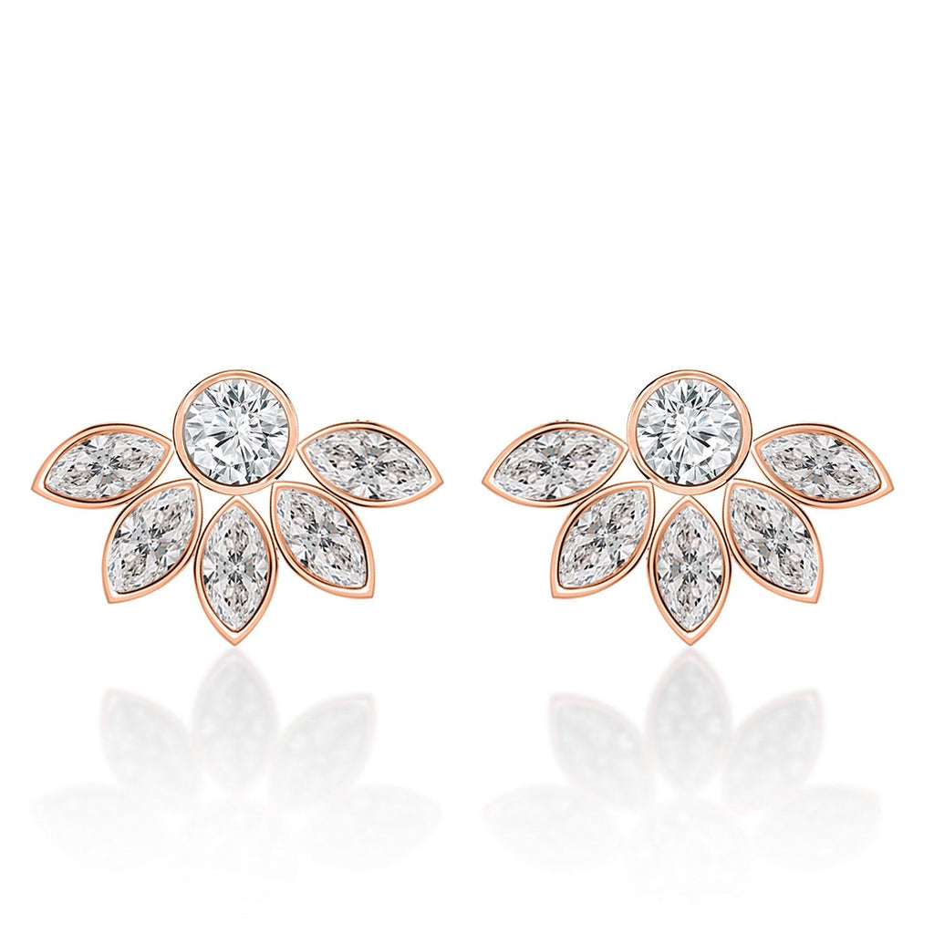 Brass 18K Rose Gold Floral Marquise Studs Earring Pair For Women Bulk
