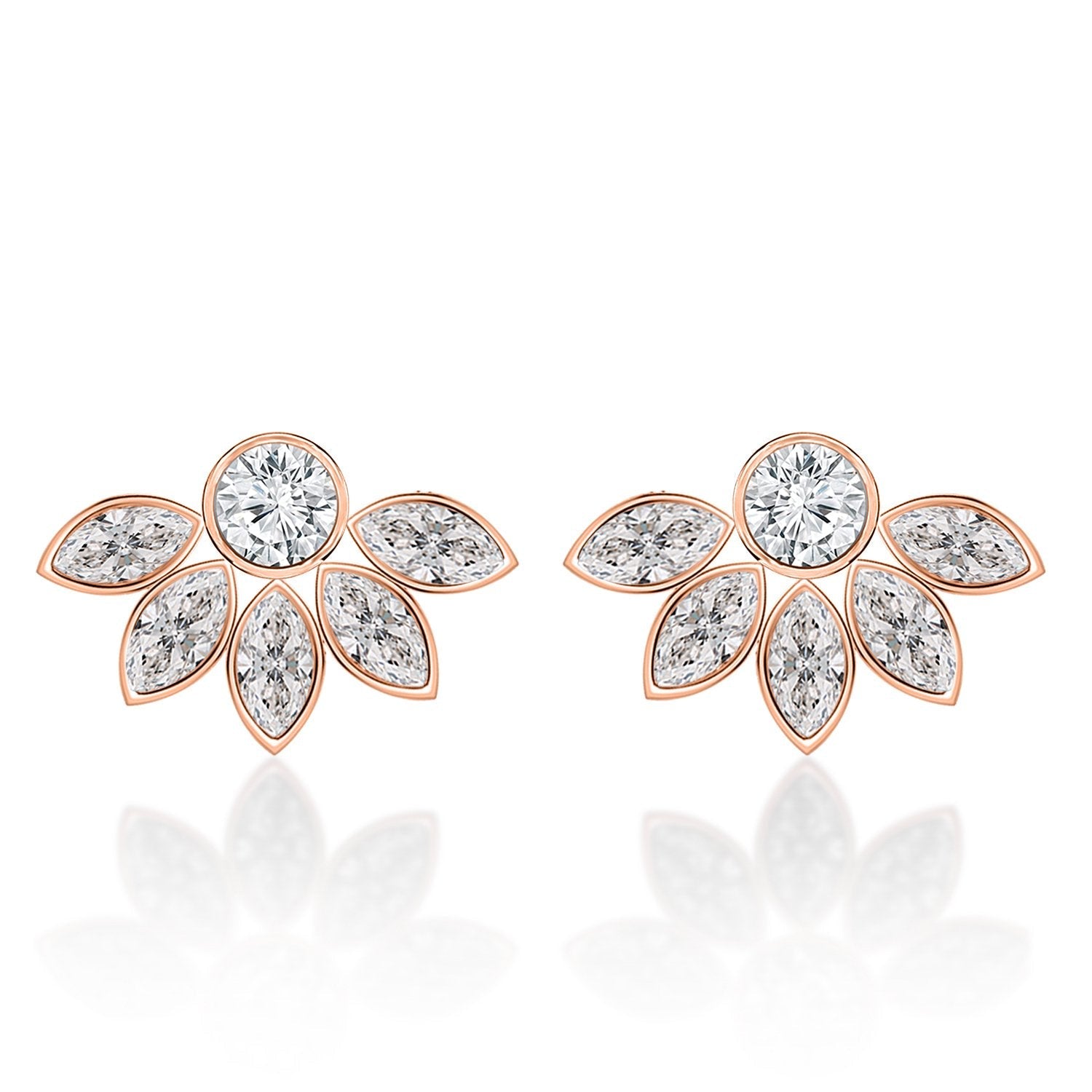 Brass 18K Rose Gold Floral Marquise Studs Earring Pair For Women Bulk