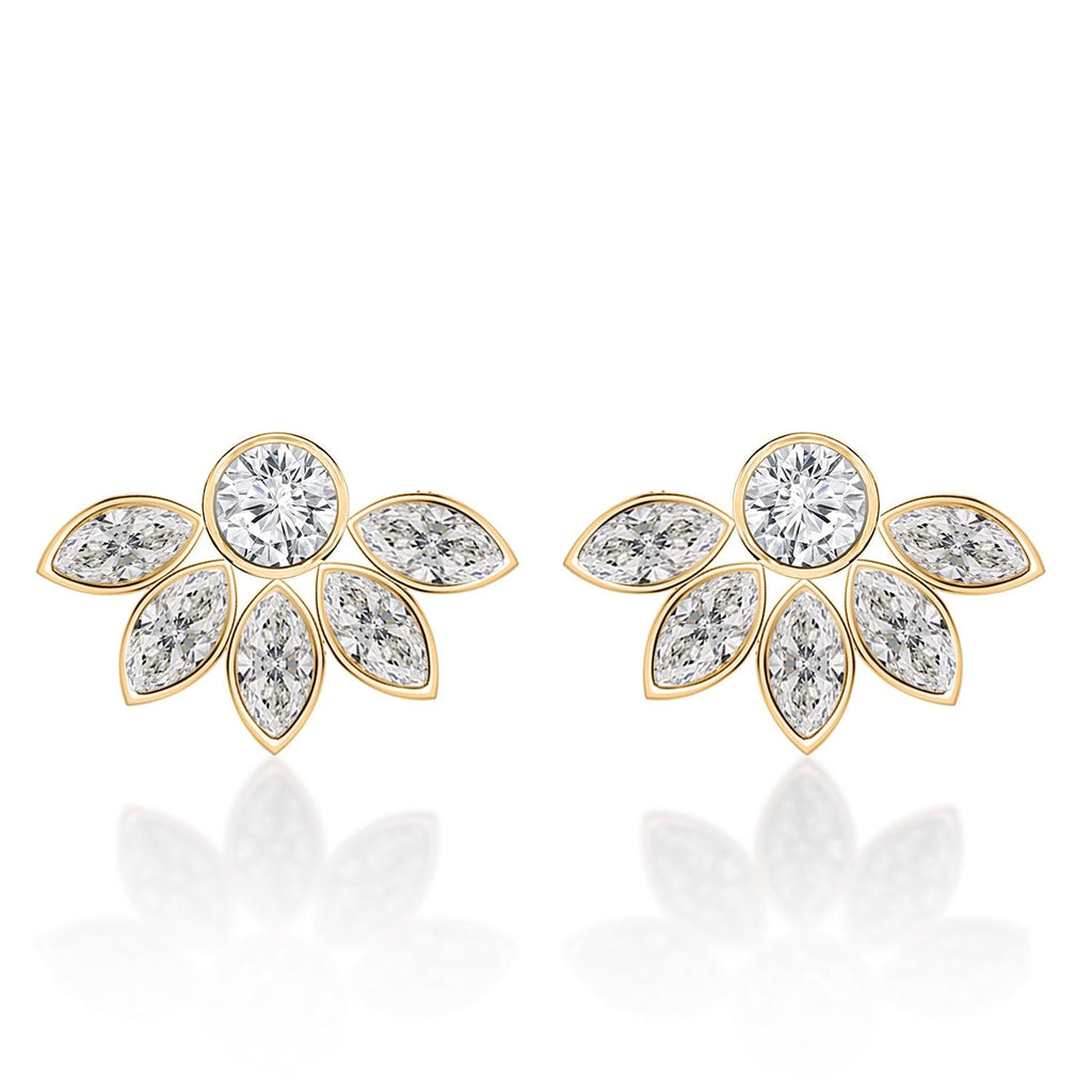 Brass 18K Rose Gold Floral Marquise Studs Earring Pair For Women Bulk