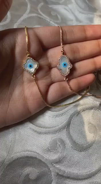 Evil Eye Hamsa Gold Mother Of Pearl CZ Slider Bracelet Bulk