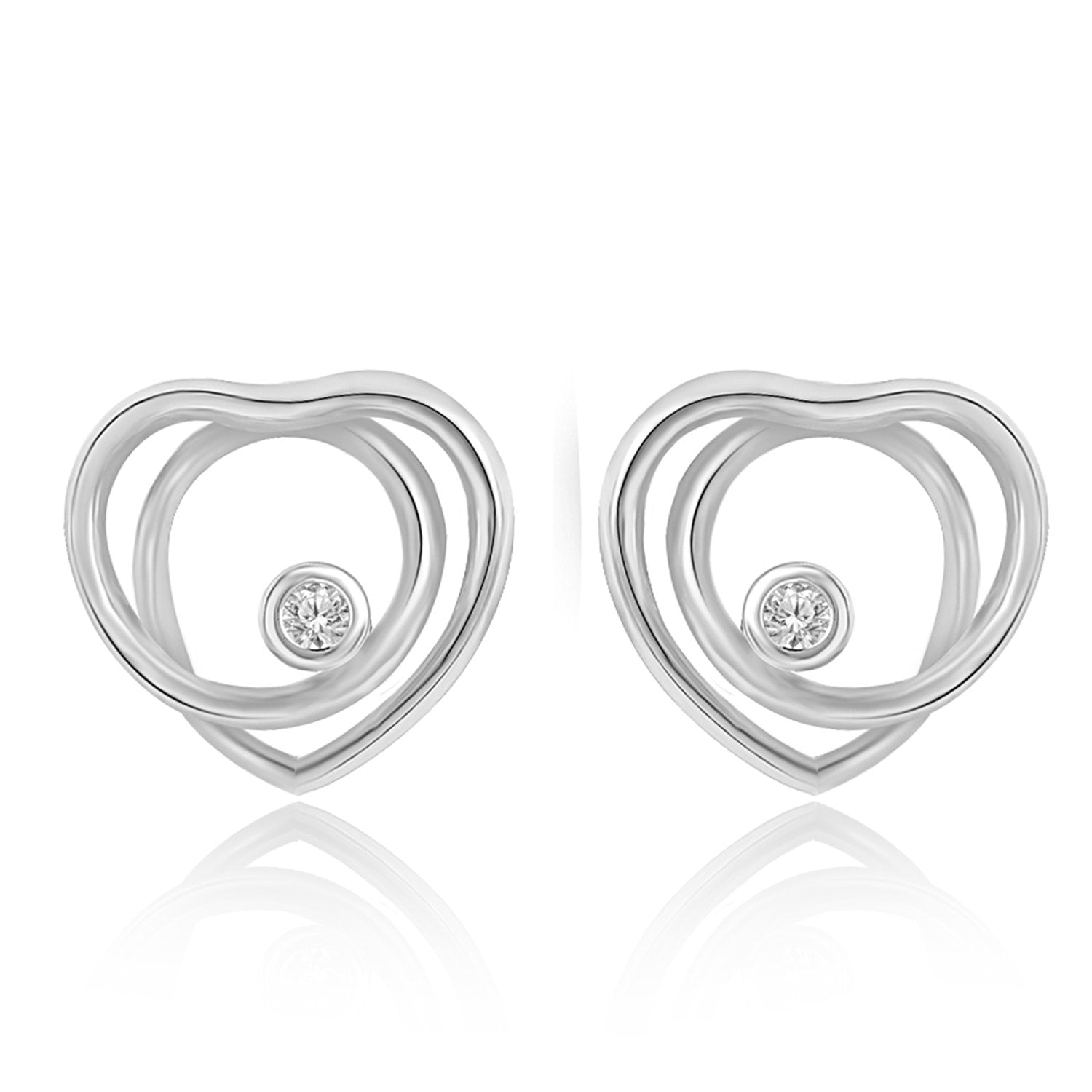Brass 18K Rose Gold Heart Twirl Crystal Stud Earring Pair Women Bulk