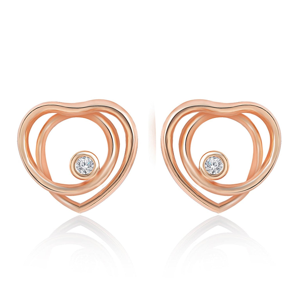 Brass 18K Rose Gold Heart Twirl Crystal Stud Earring Pair Women Bulk