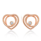 Brass 18K Rose Gold Heart Twirl Crystal Stud Earring Pair Women Bulk