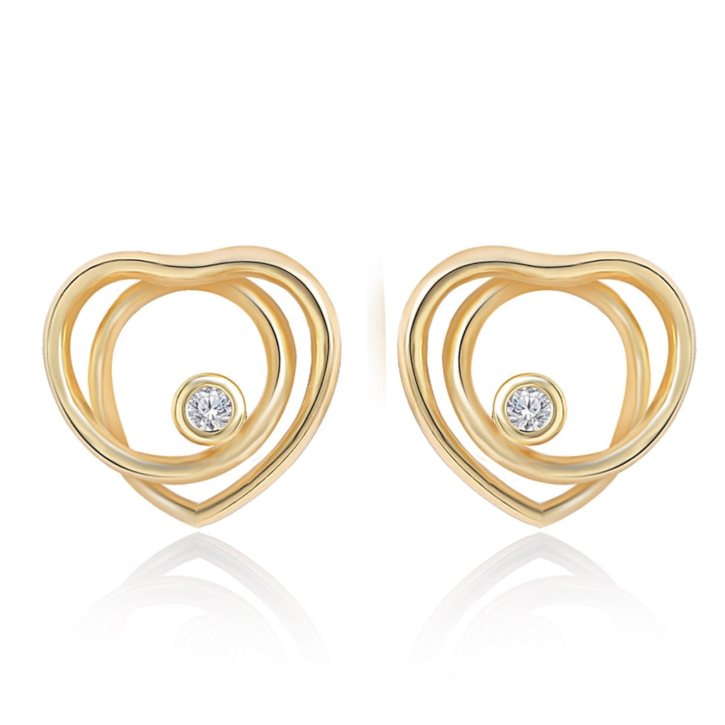 Brass 18K Rose Gold Heart Twirl Crystal Stud Earring Pair Women Bulk