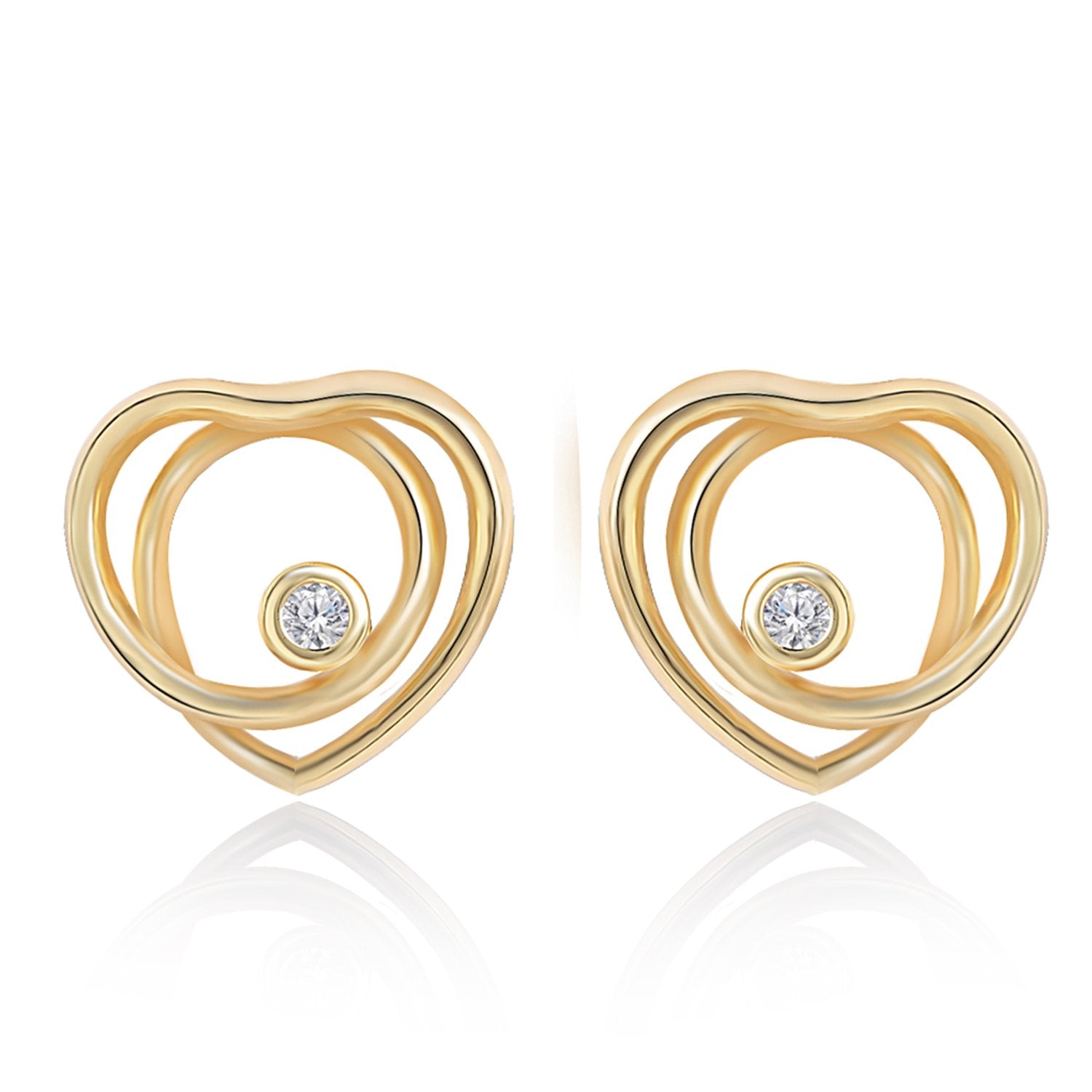 Brass 18K Rose Gold Heart Twirl Crystal Stud Earring Pair Women Bulk