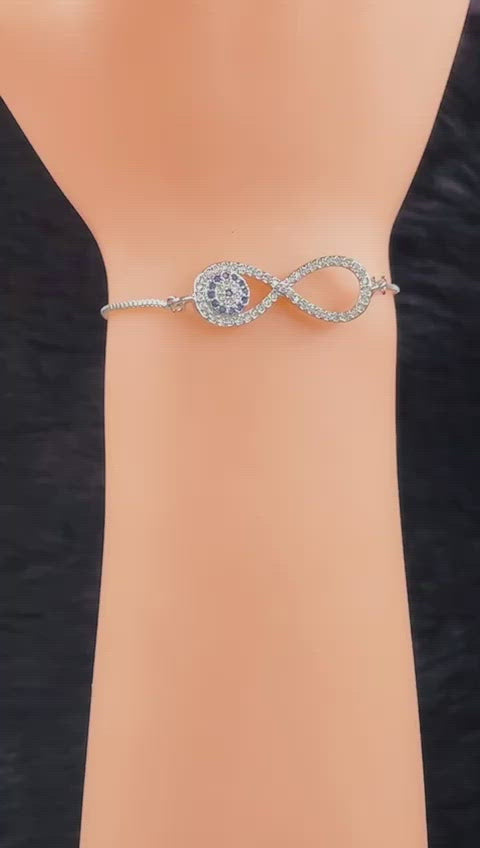 Silver Blue Evil Eye Nazariya Infinity CZ Slider Bracelet Bulk