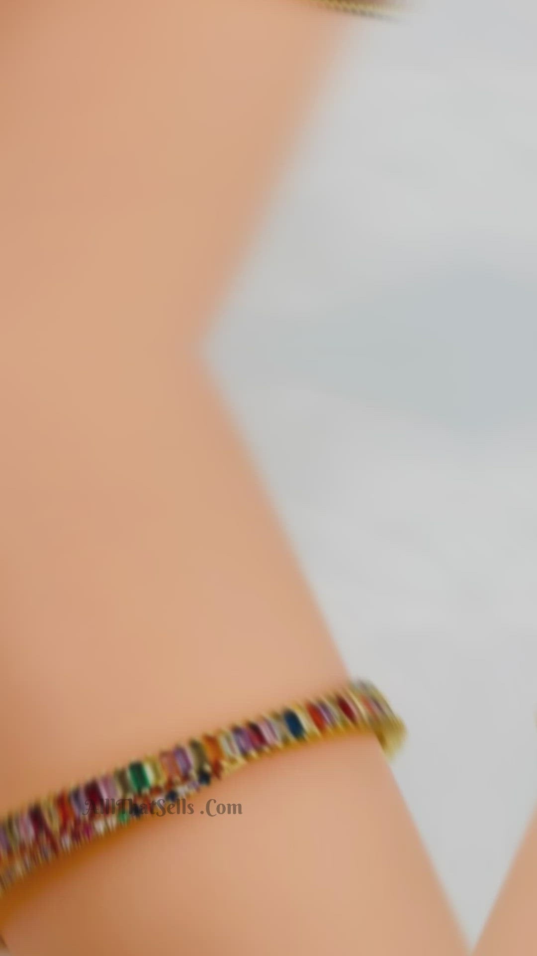 Rainbow Baguette Multi Gold Copper CZ Crystal Cuff Kada Bangle Bulk