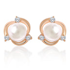 Brass 18K Rose Gold Floral Pearl Studs Earring Pair For Women Bulk