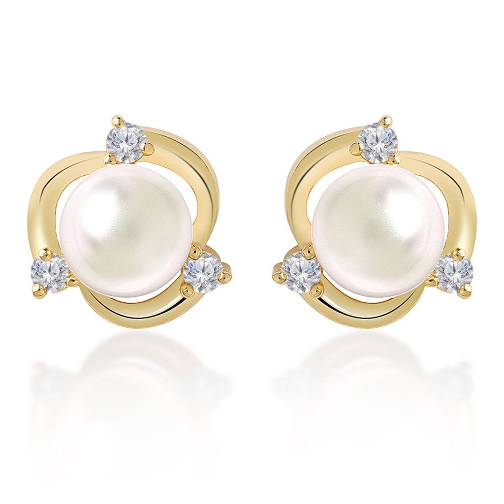 Brass 18K Rose Gold Floral Pearl Studs Earring Pair For Women Bulk