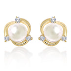 Brass 18K Rose Gold Floral Pearl Studs Earring Pair For Women Bulk