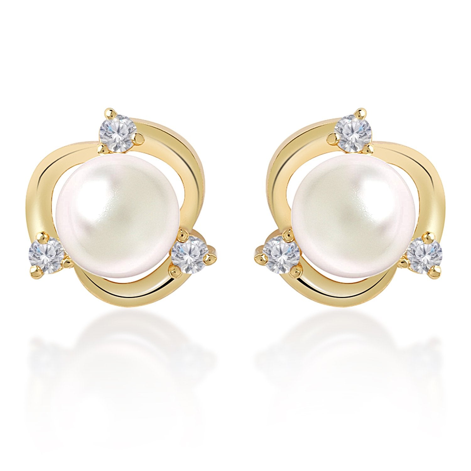Brass 18K Rose Gold Floral Pearl Studs Earring Pair For Women Bulk