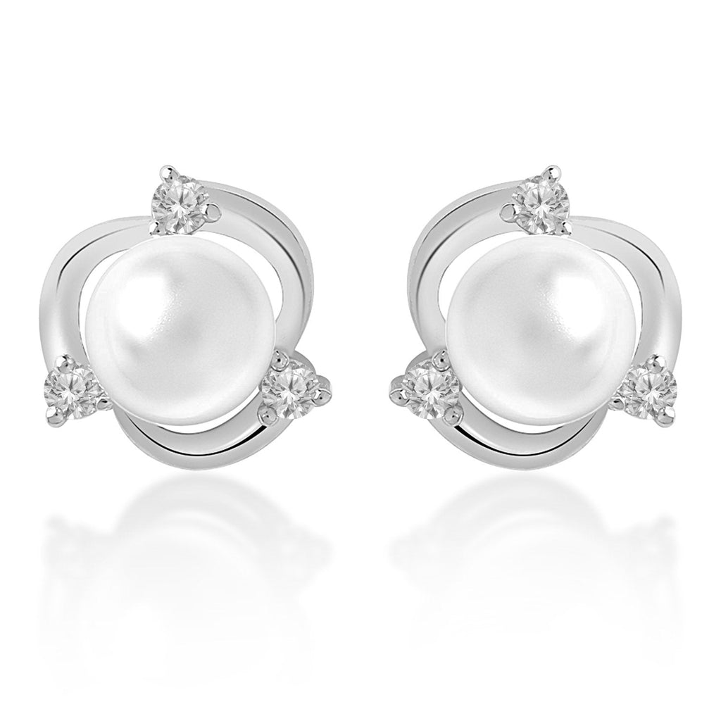 Brass 18K Rose Gold Floral Pearl Studs Earring Pair For Women Bulk