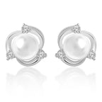 Brass 18K Rose Gold Floral Pearl Studs Earring Pair For Women Bulk