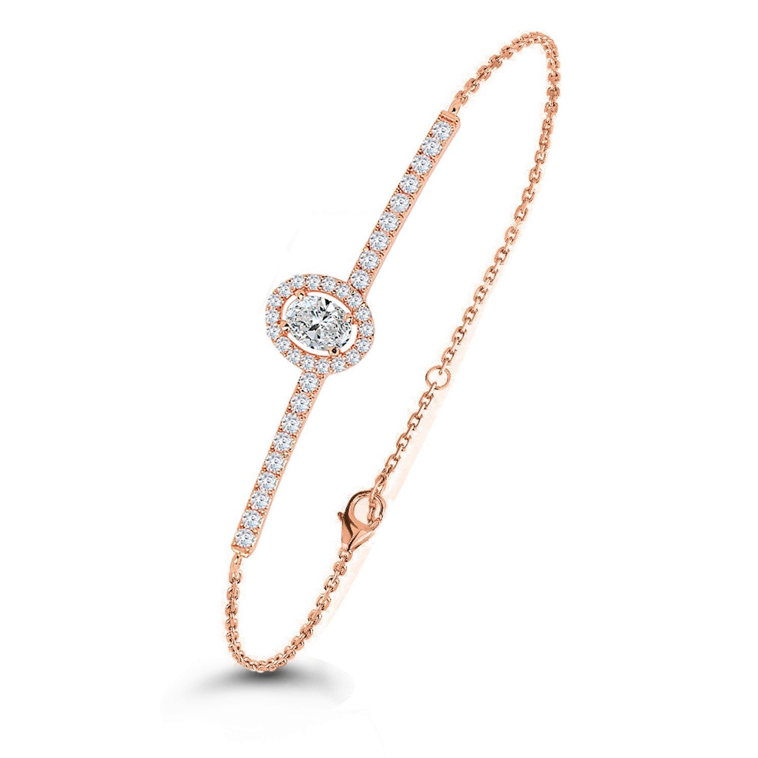 Brass 18K Rose Gold Oval Crystal Bar Bracelet For Women Bulk Main image