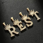 Crown Alphabet Letter A Gold CZ Copper Pendant Charm Bulk