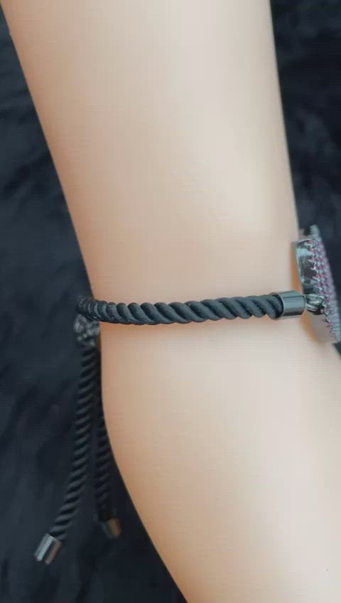 Horse Shoe Copper CZ Pink Black Adjustable Slider Bracelet Bulk