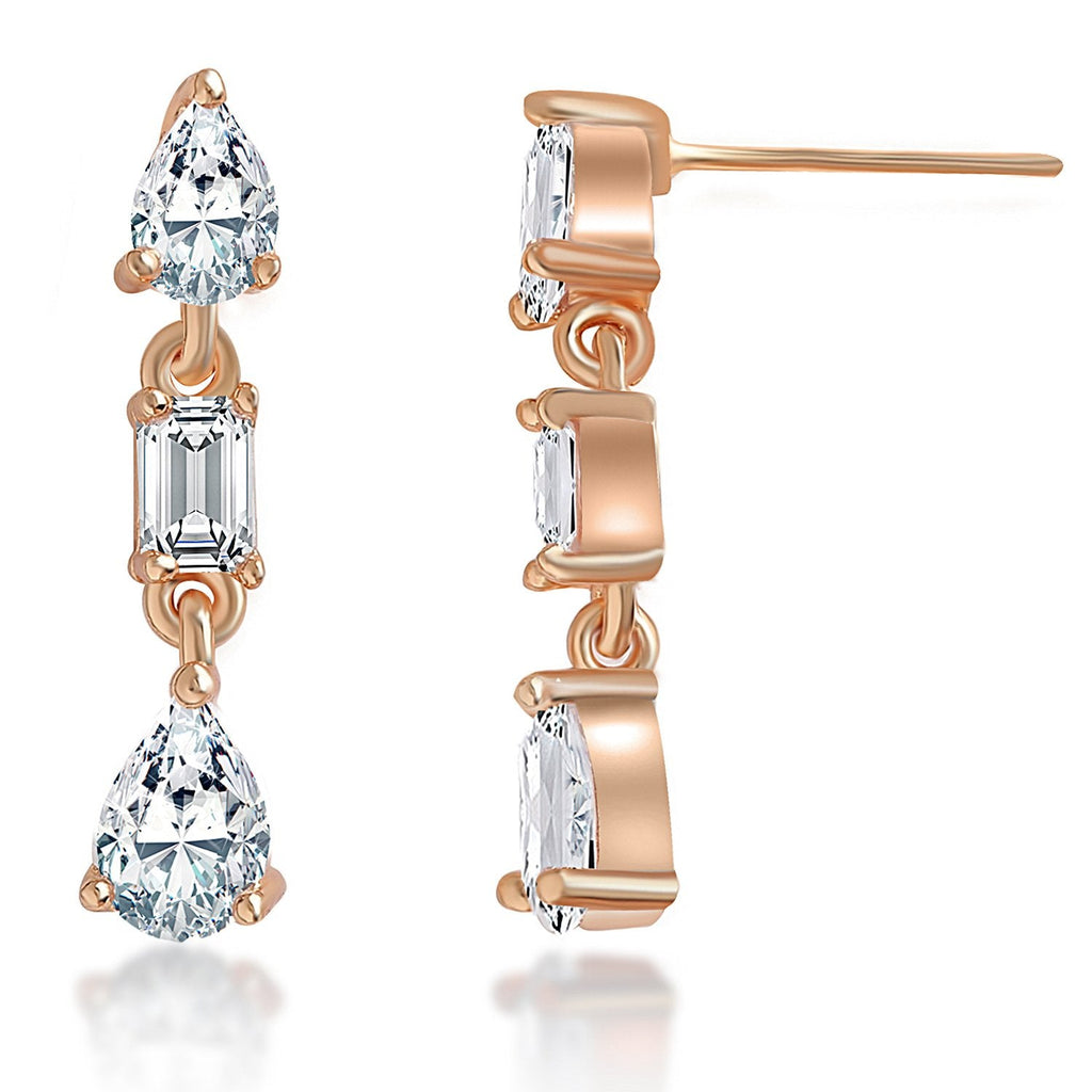 Brass 18K Rose Gold Fluid Crystal Earring Pair For Women Bulk
