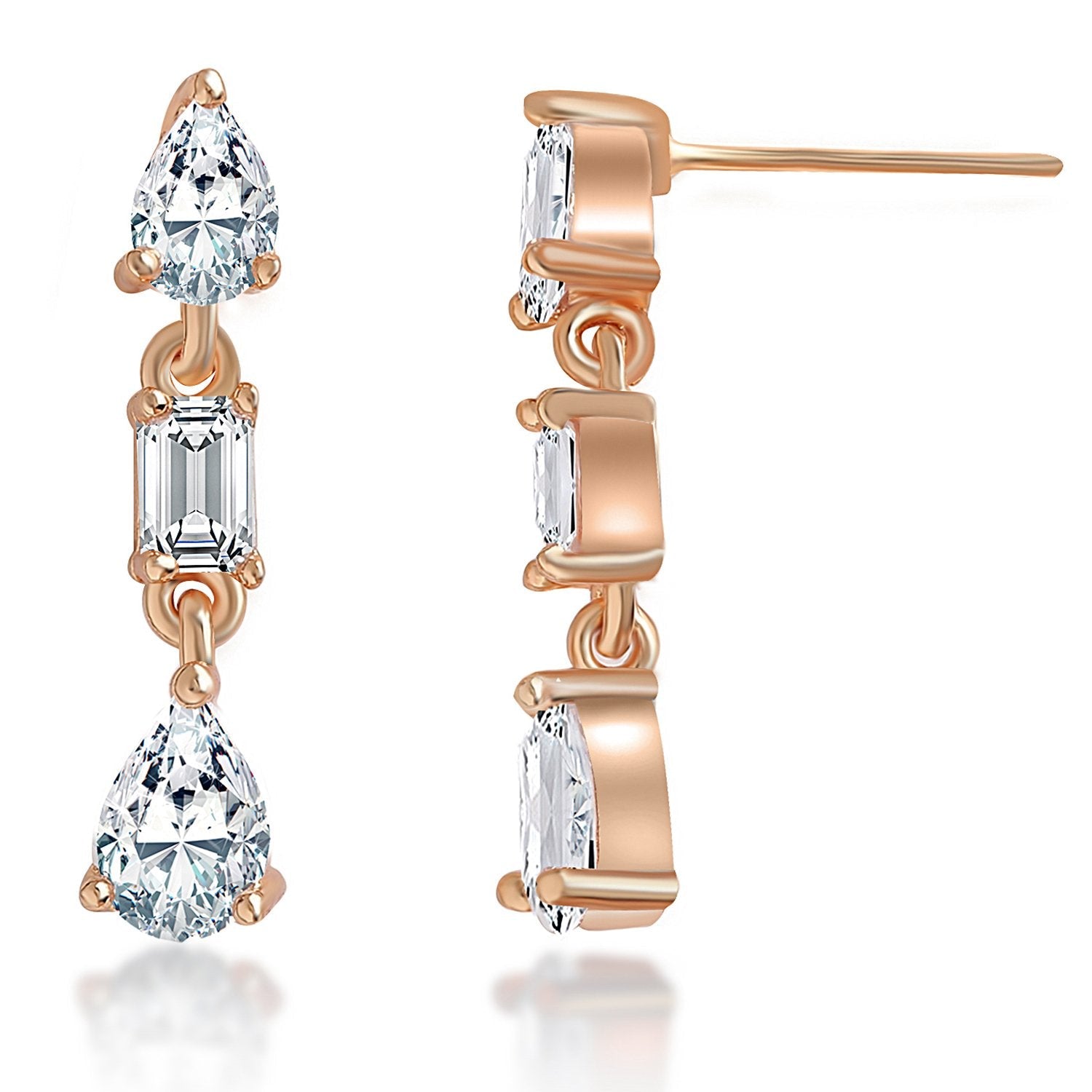 Brass 18K Rose Gold Fluid Crystal Earring Pair For Women Bulk