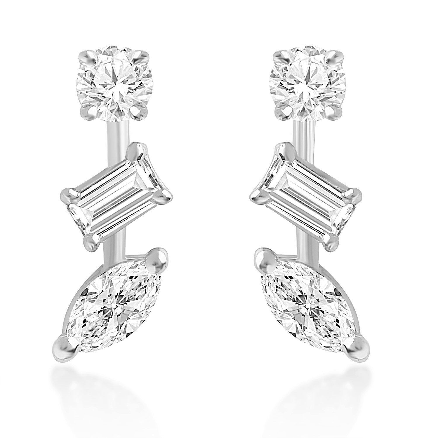 Brass 18K Rose Gold Mixed Shape Crystal Studs Earring Pair Women Bulk