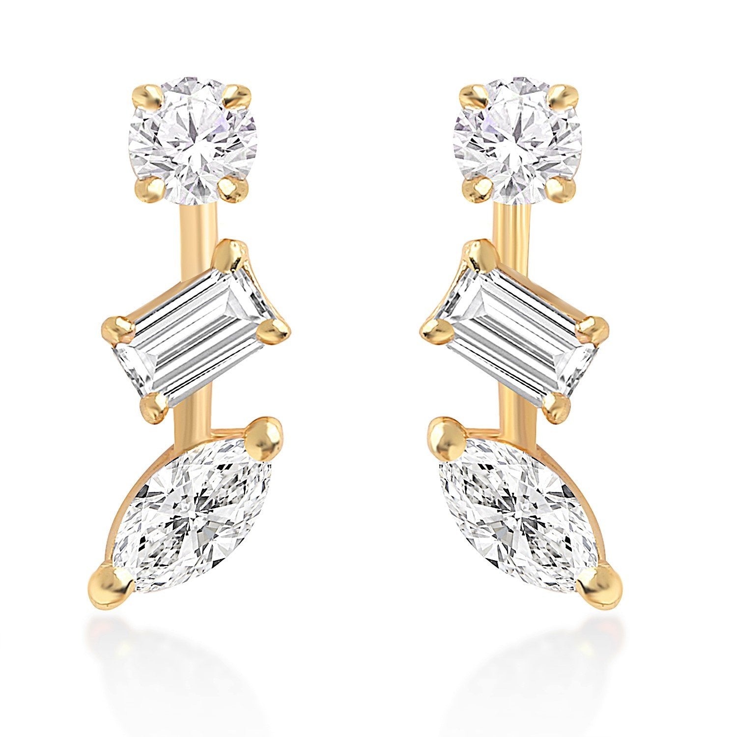 Brass 18K Rose Gold Mixed Shape Crystal Studs Earring Pair Women Bulk Main image