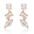 Brass 18K Rose Gold Mixed Shape Crystal Studs Earring Pair Women Bulk