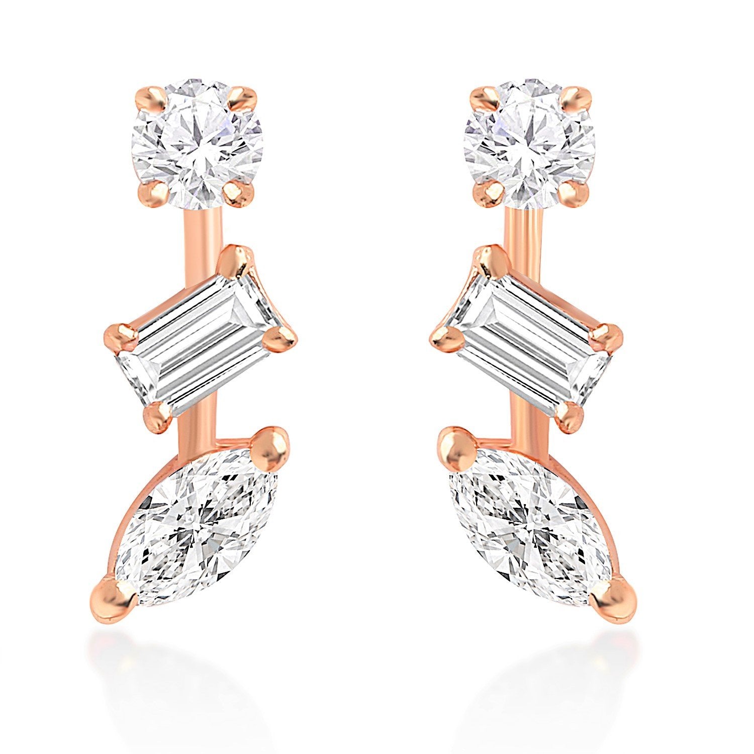 Brass 18K Rose Gold Mixed Shape Crystal Studs Earring Pair Women Bulk