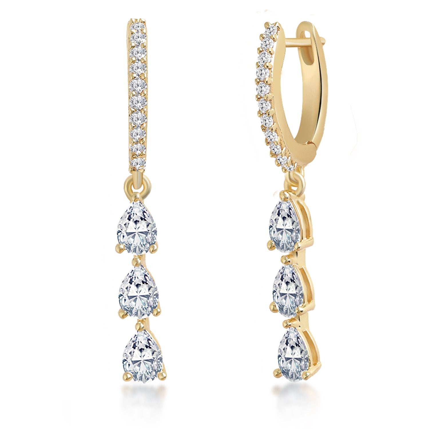 Brass 18K Rose Gold Pear Crystal Dangler Earring Pair For Women Bulk Main image